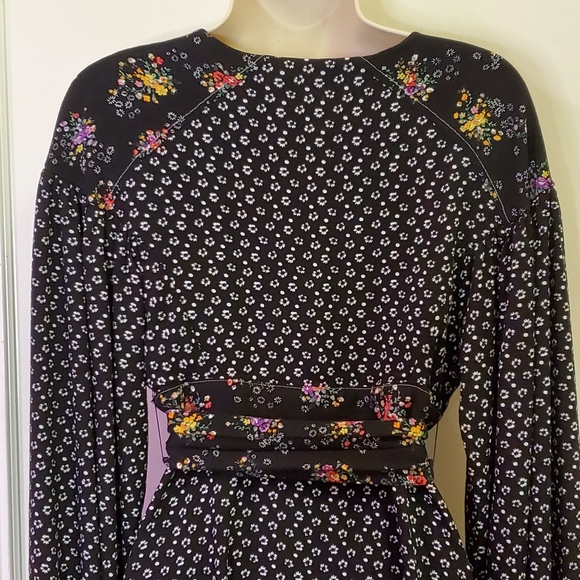 Free People Wonderland Black Multi-Color Floral Long Sleeve Mini Dress - Picture 8 of 16